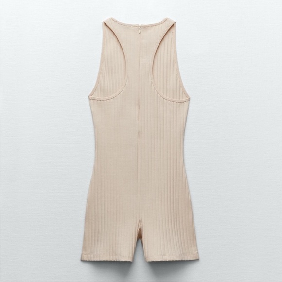 ZARA Cream Wide Rib Racerback Romper M - Picture 2 of 3